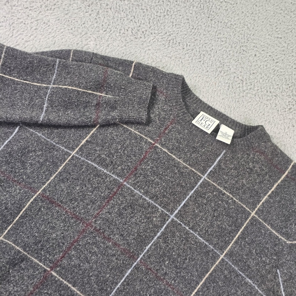 Vintage‎ Field Gear Sweater Mens Small Gray Lambswool Plaid Crewneck Knit Japan